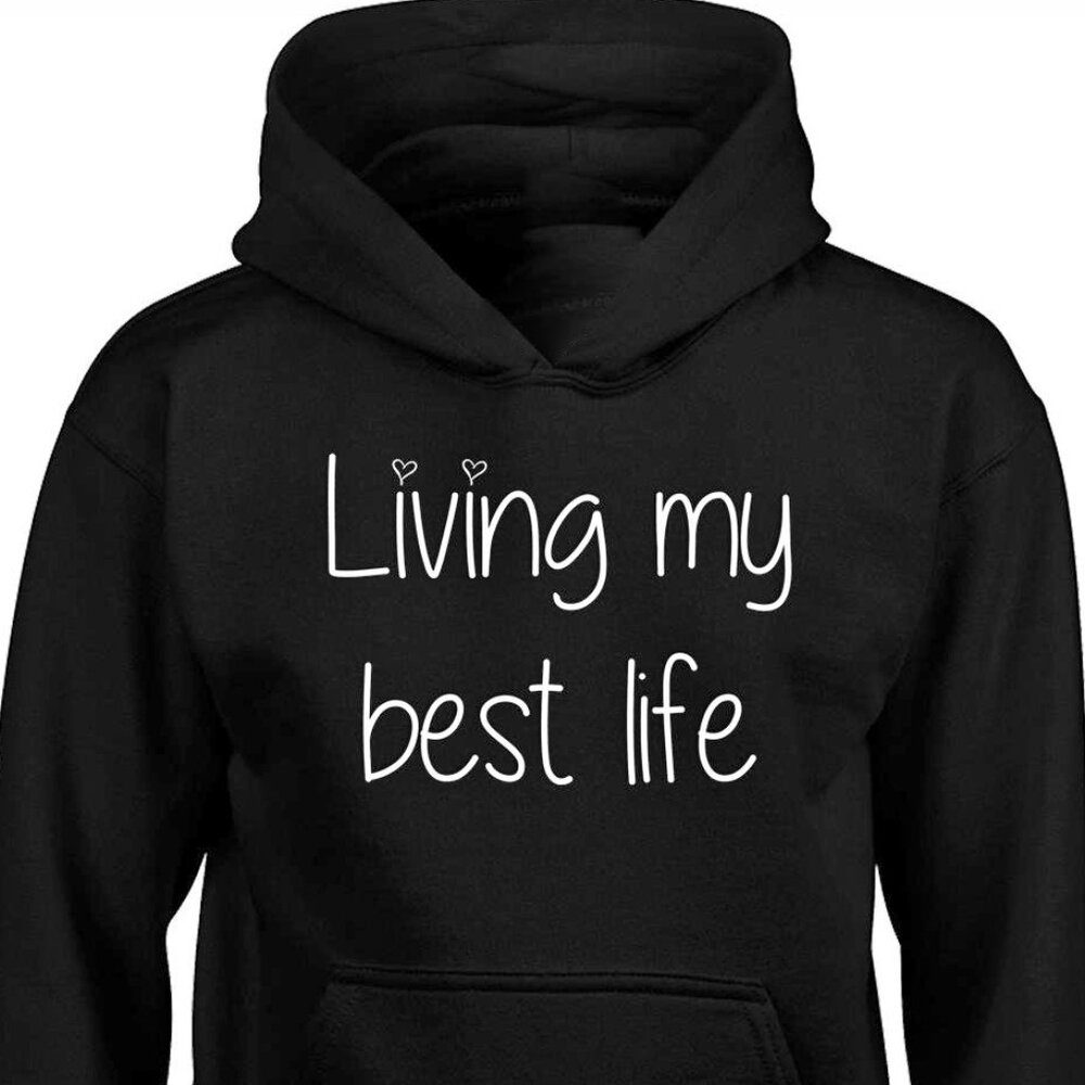 New Living My Best Life Black Hoodie Fleece Sweatshirt